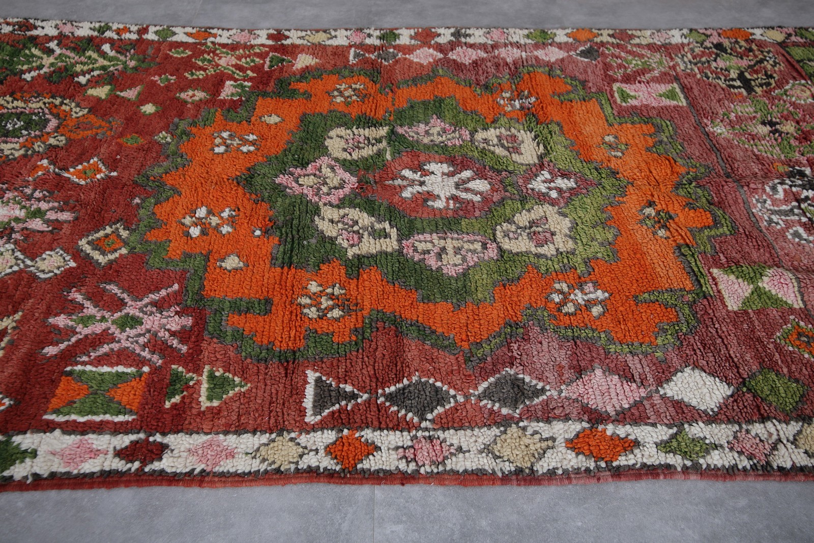 Moroccan Vintage Rug 5.4 x 13.8 Feet with Floral and Geometric Patterns
