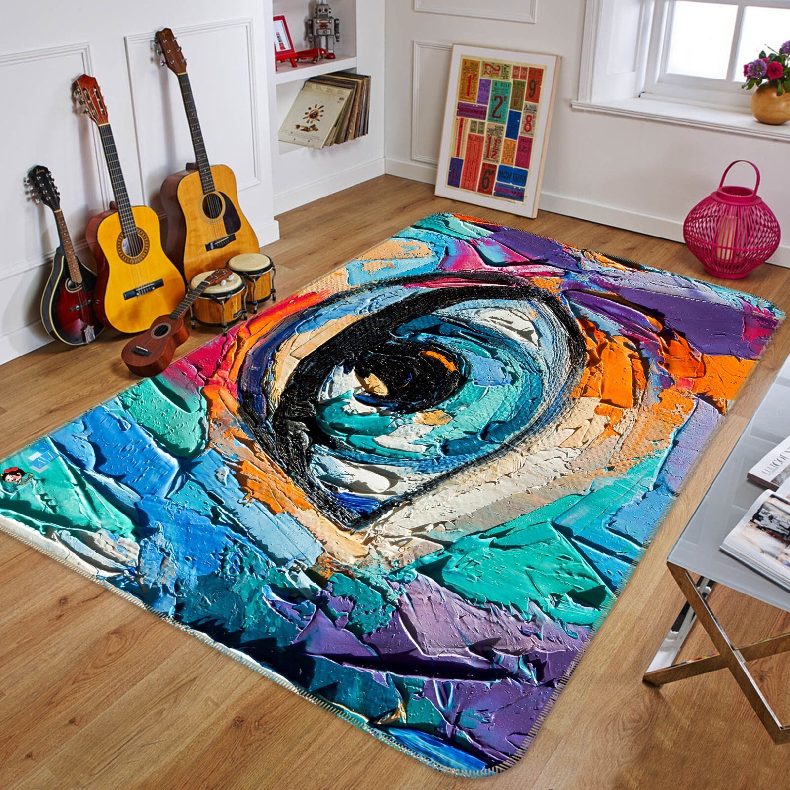 3D Oil Painting Eyes K051 Non Slip Rug Mat Elegant Photo Carpet Panda
