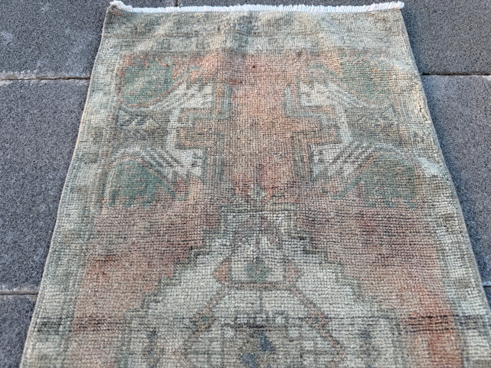 Small Vintage Oushak Rug 1.5×3.2 ft Hand Knotted Turkish Wool Pastel Accent Rug
