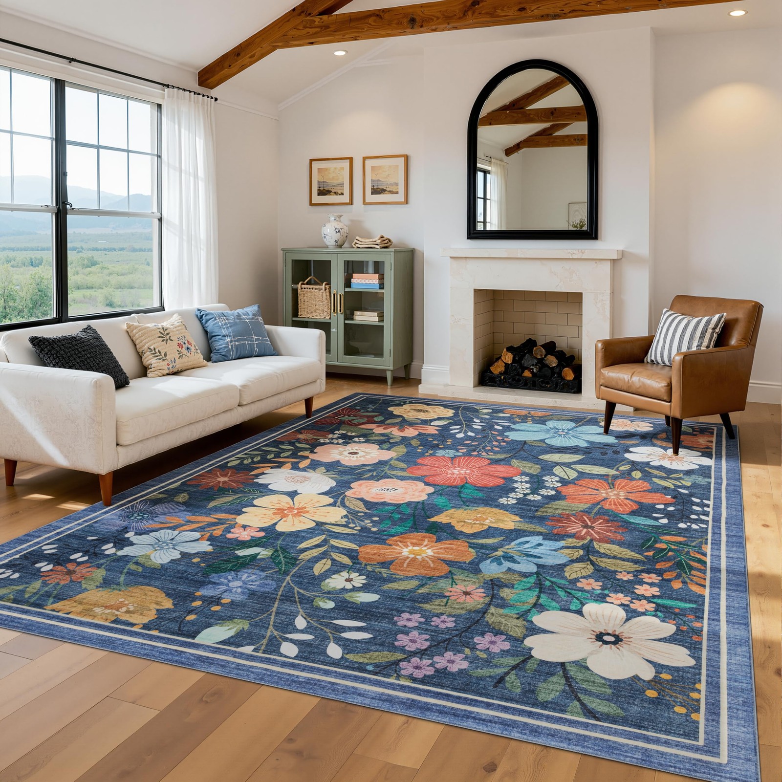 Area Rugs Floral, Non-Slip Machine Washable Wear-Resistant, Ultra Soft for Li…