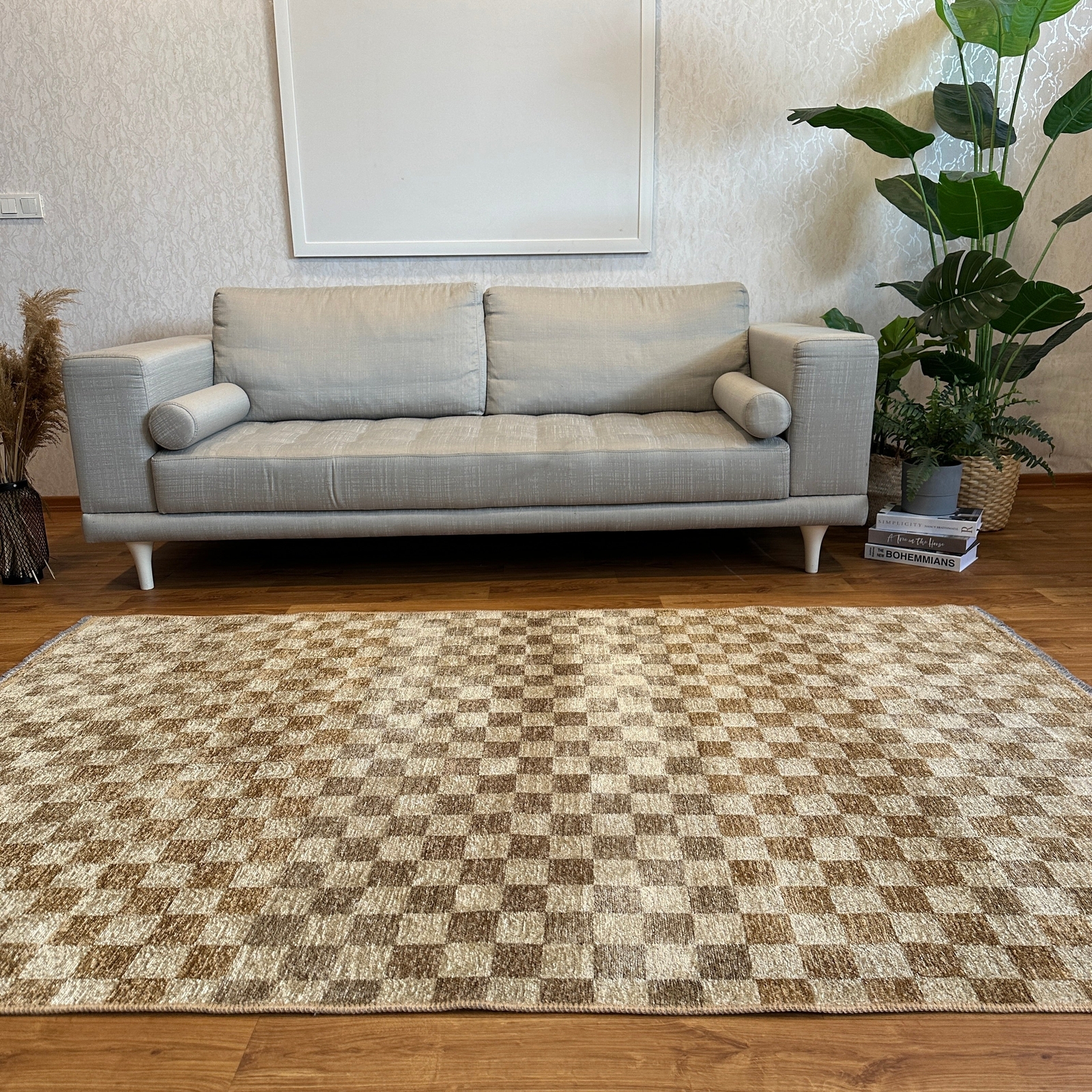 Alfa Rich Checkered Navy Blue White Washable Area Rugs for Living Room Bedroom
