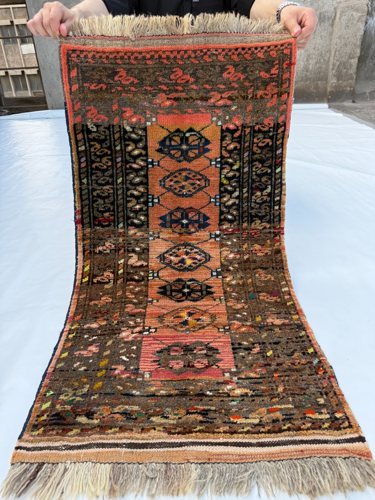 1’9 x 3’6 Ft Faded Afghan Rug Hand Knotted Wool Panel Medallion Carpet