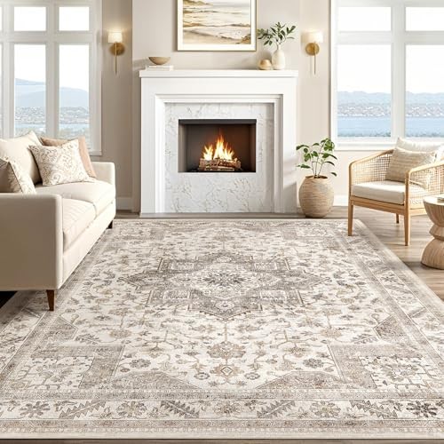 Vintage Living Room Area Rug 7×9 – Large Soft Washable Oriental Traditional