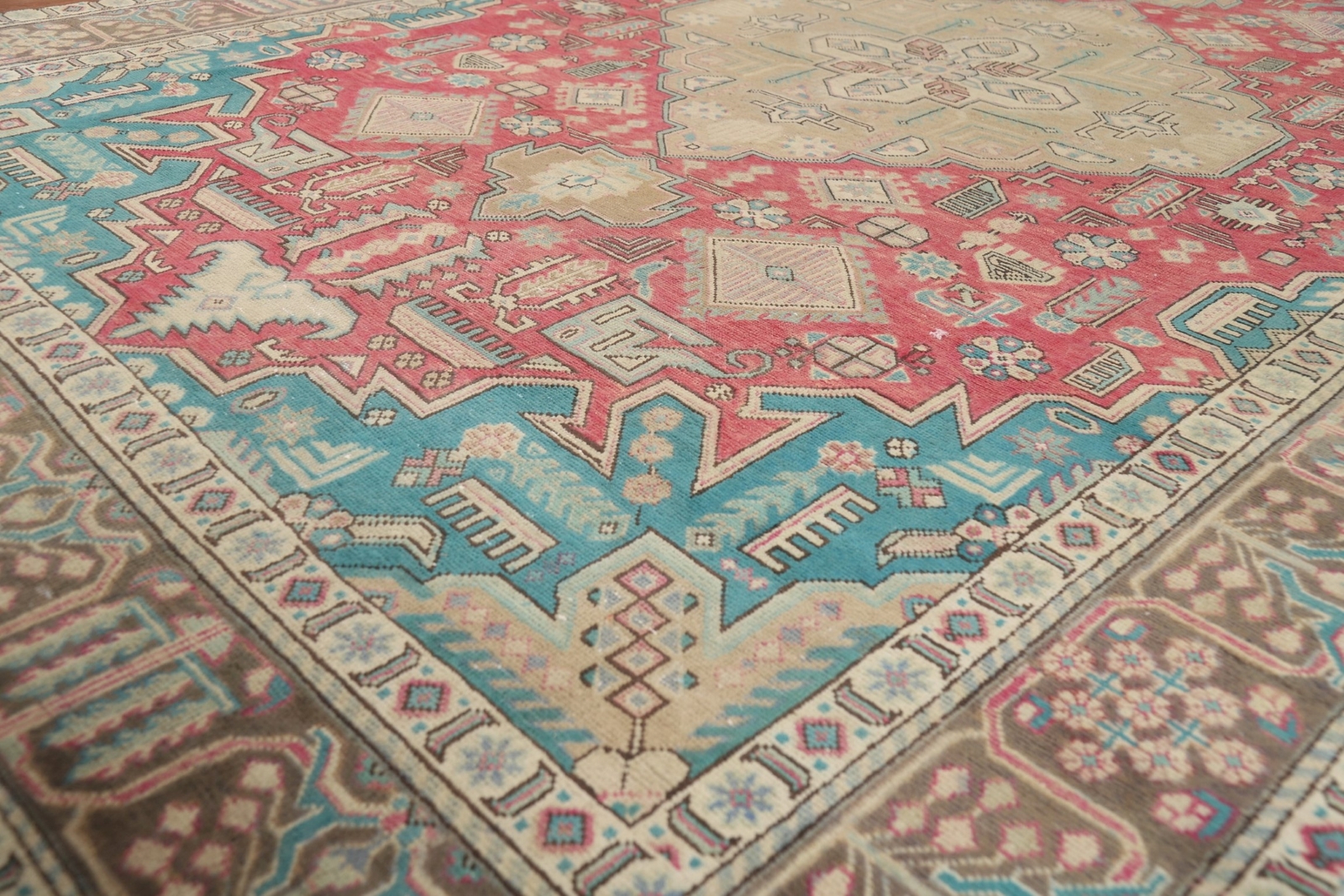 Pink Wool Geometric Tebriz Traditional Handmade Living Room Area Rug 7×10 Carpet