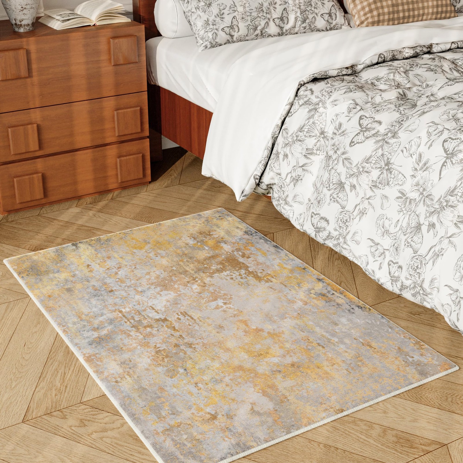 Entryway Rug 2×3 Beige Gold Door Mat Indoor Entrance 24×36, Washable Small Th…