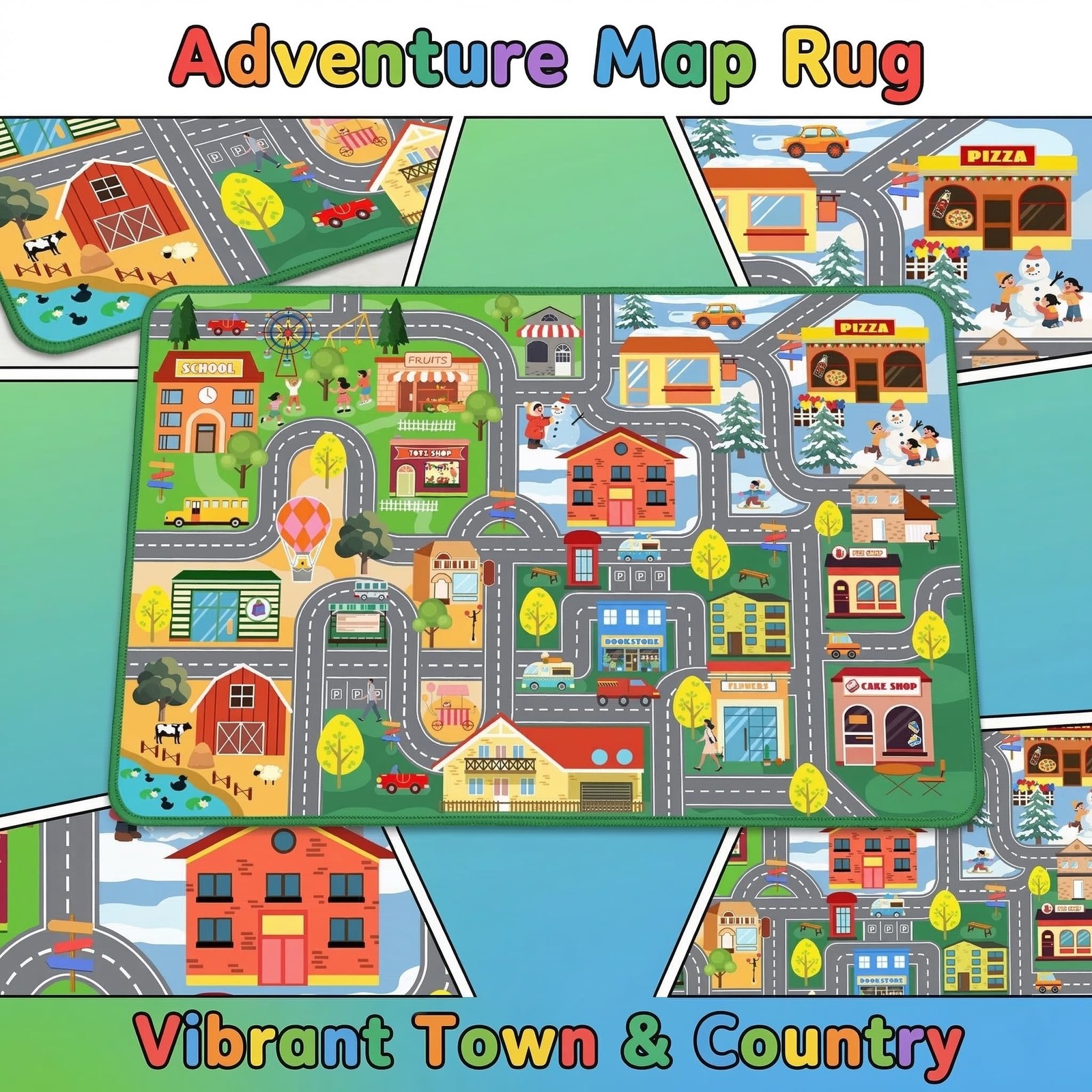 6×8 Feet Car Rug Play Mat for Boys Bedroom, Large Educational Town Carpet wit…