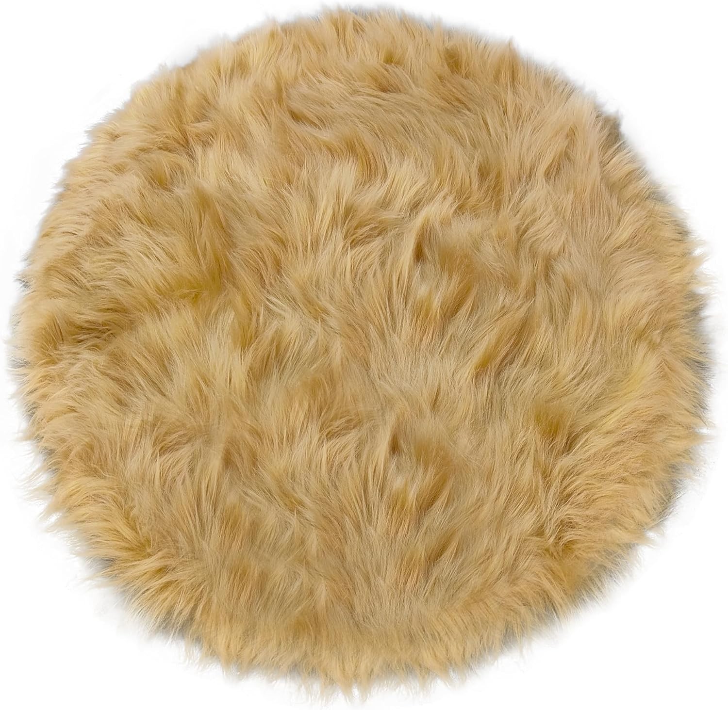 15.7 Inches Mini Khaki round Faux Fur Sheepskin Area Rug, Fluffy Small Circle Ru