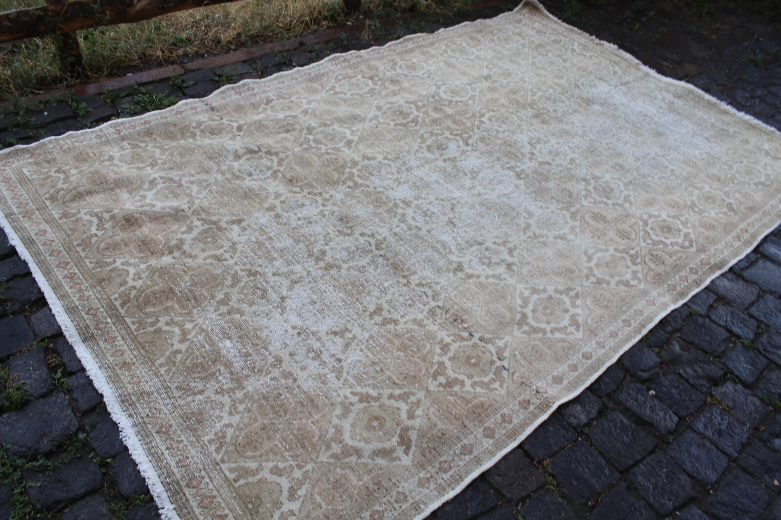 Vintage Handmade Turkish Oushak Bedroom Wool Area Rug Carpet, 8’2″x5’3″