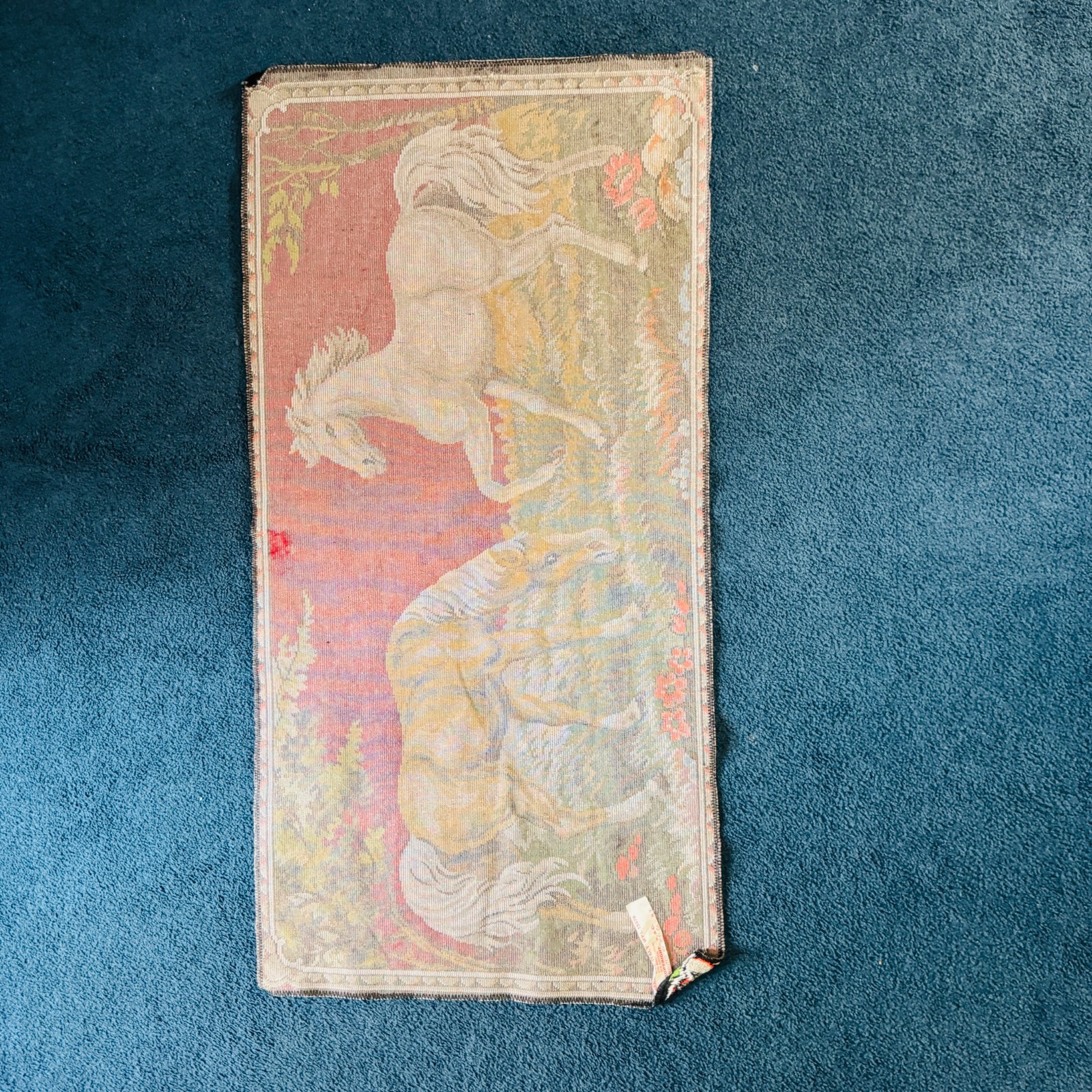 Brown Horse & White Unicorn Tapestry Wall Rug P&C Italy