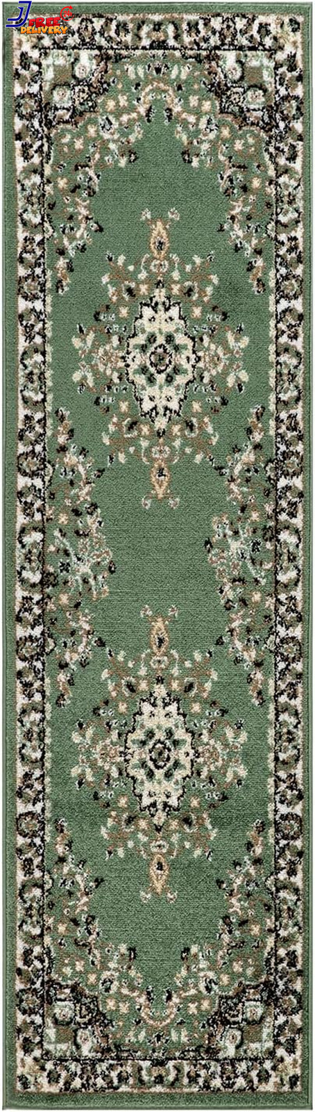 Oriental 2X7 Traditional Medallion Indoor Runner Rug Siesta Green Beige 2′ X 7′