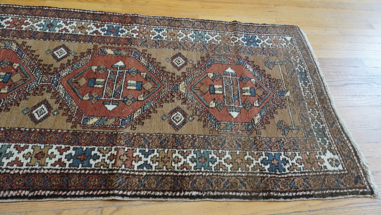 ANTIQUE KURDISH 3′ x 13’6″ CAMEL HAIR WOOL RUNNER HAND KNOTTED ORIENTAL RUG