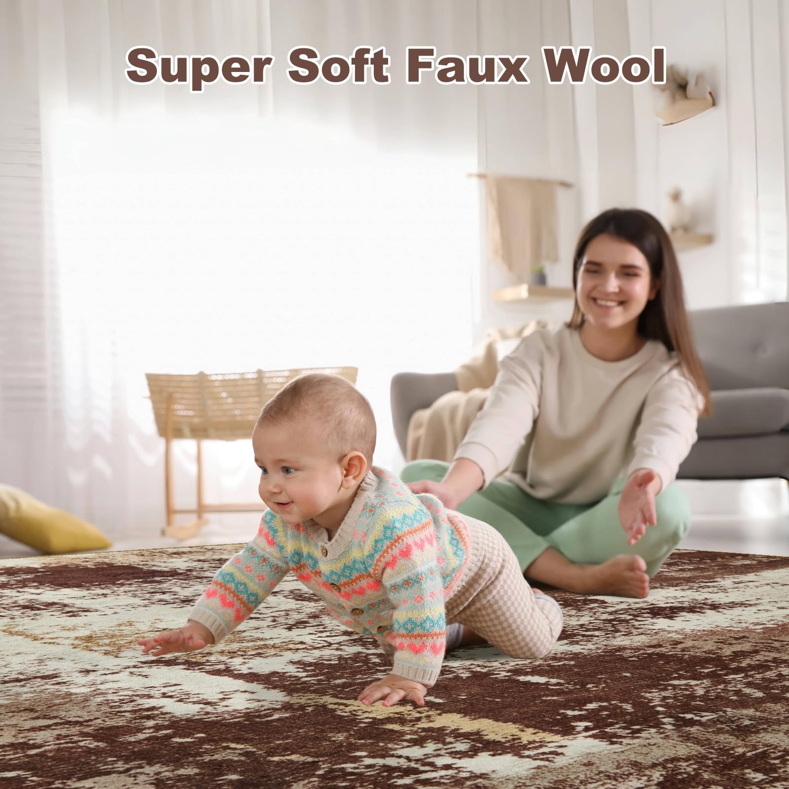 Modern Abstract 3×5 Rug Entryway NonSlip Washable Soft Low Pile Brown Mat
