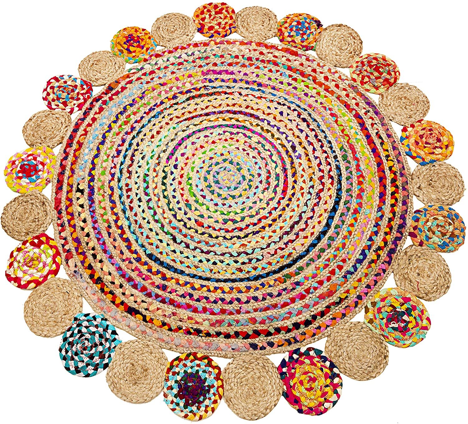 Design Rug Round 100% Natural Jute Hand Braided Carpet Farmhouse Jute Mat