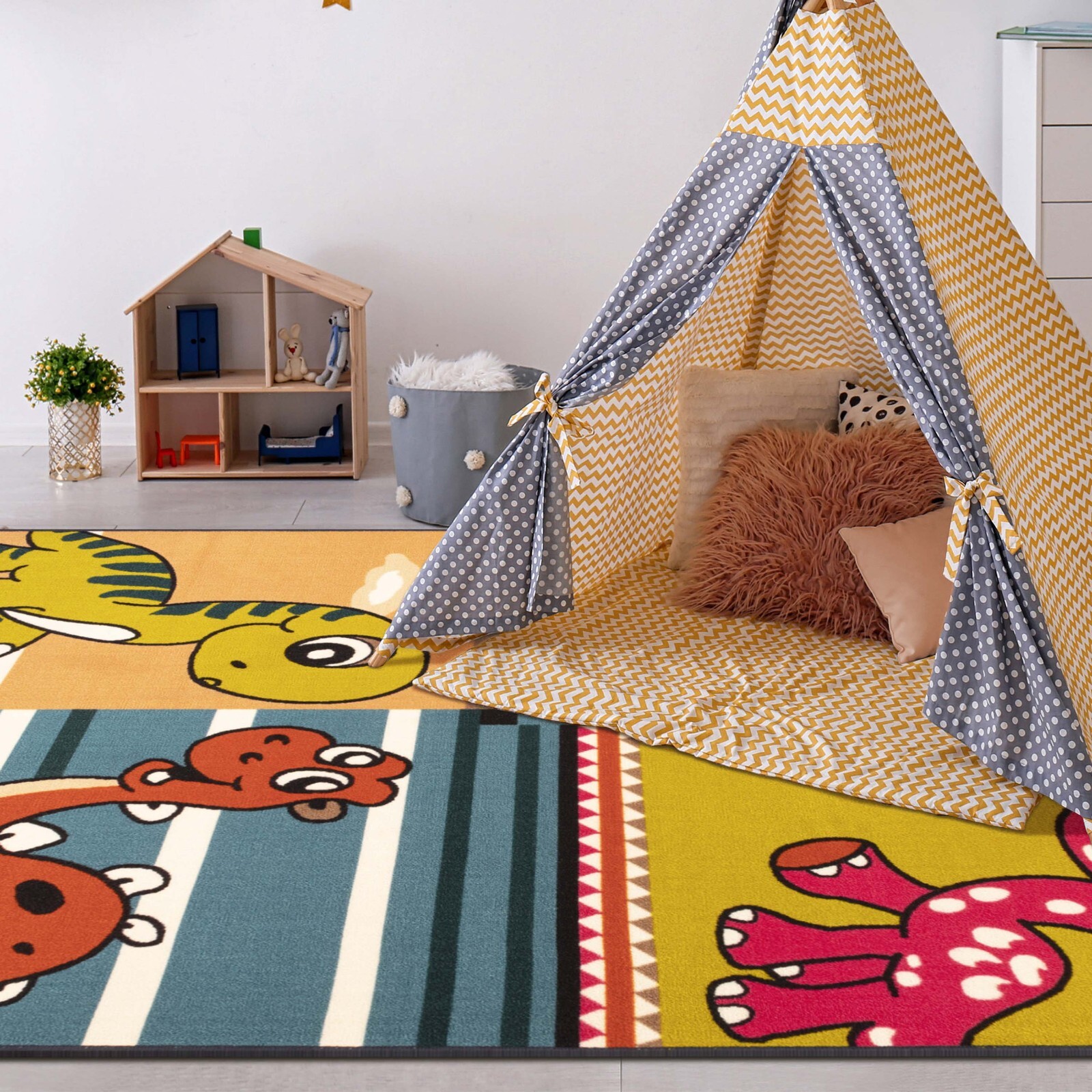 Dinoventure Kid Friendly Non Slip Indoor Door Mat Rug Or Large Area Rug Carpet