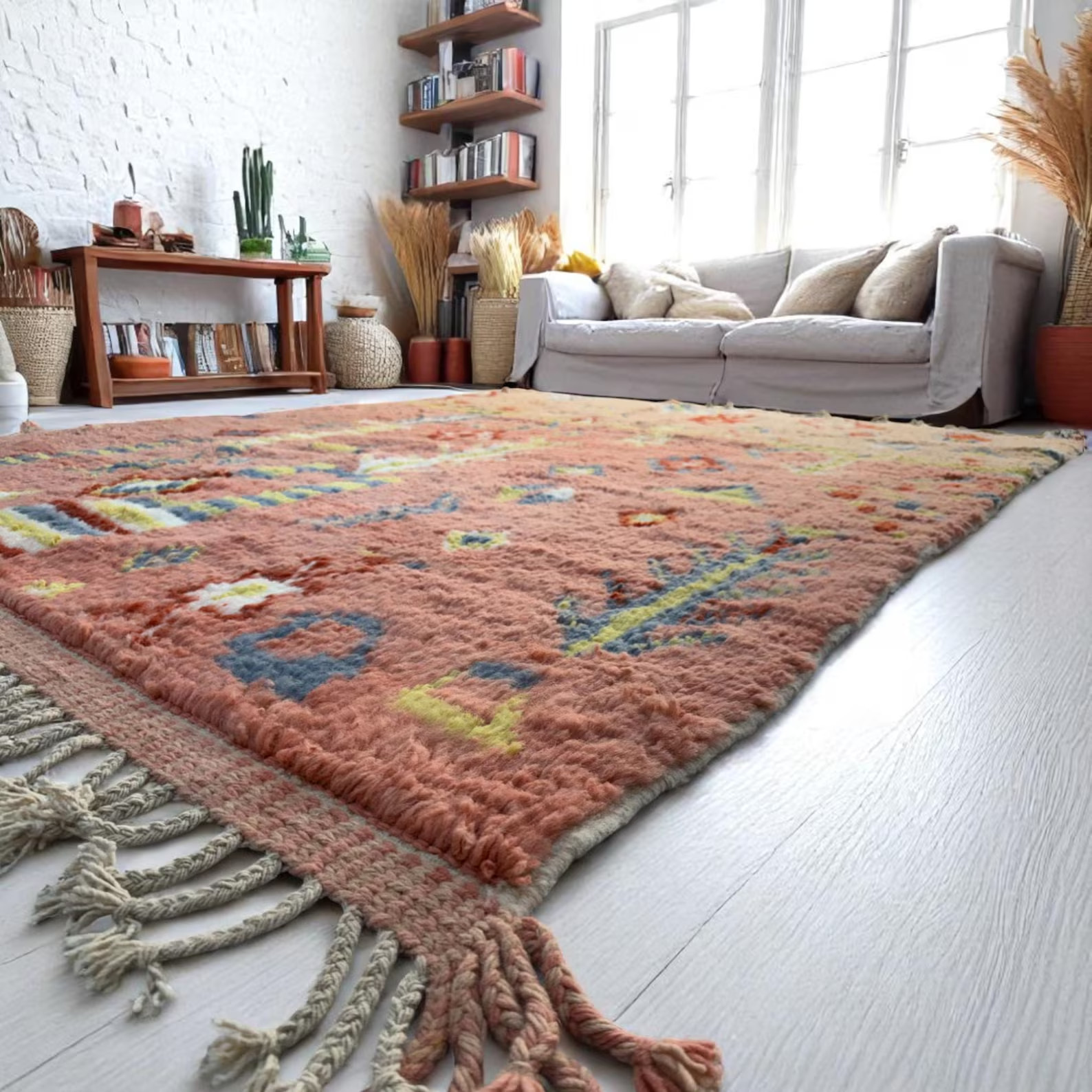 Boho Moroccan Kilim Rug Terracotta Tribal Area Carpet Handwoven Berber Rug