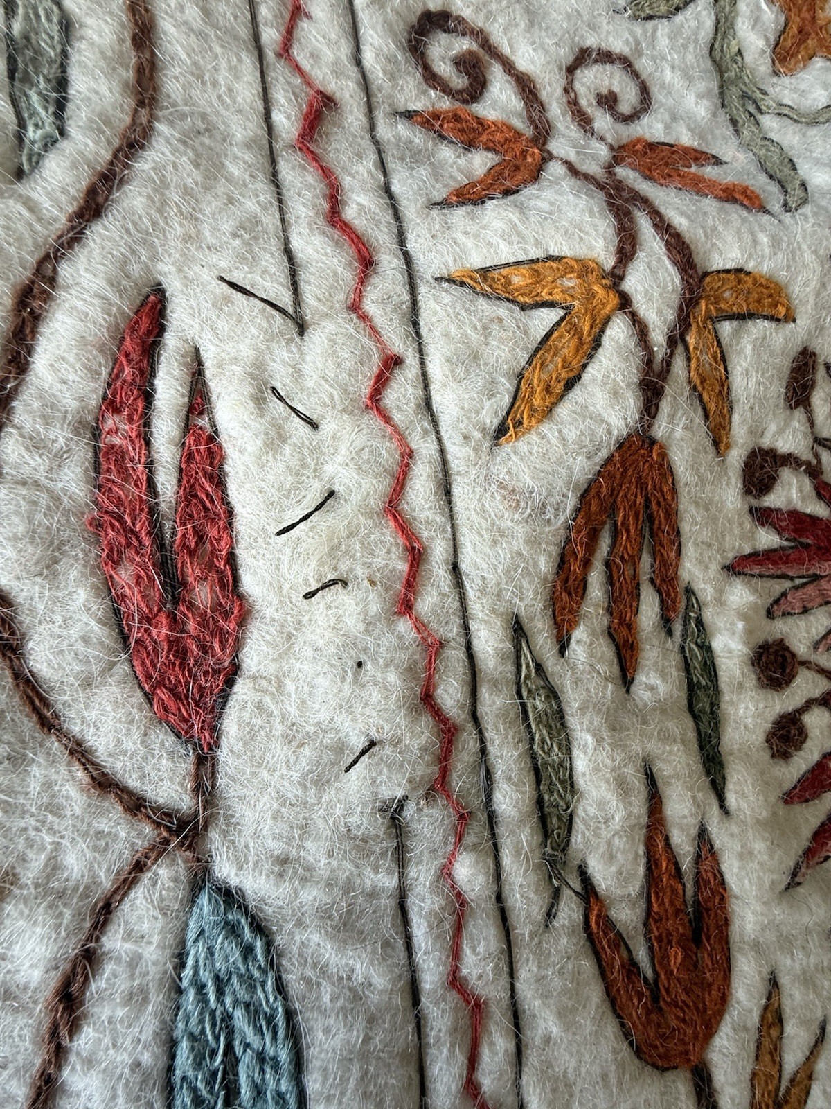 FELTED WOOL RUG-BLANKET-THROW. MULTI COLOURED FLORAL 34 X 62