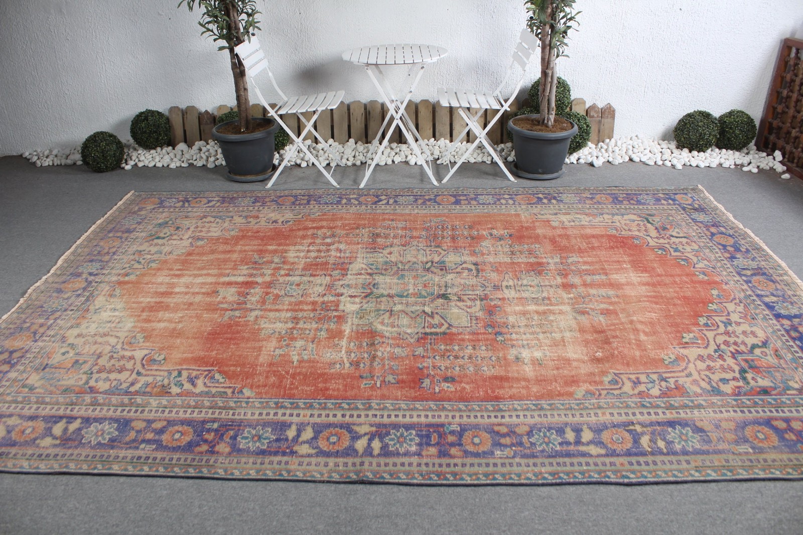 7,3×10,9 ft Vintage Rug, Red Oriental Turkish Rug Wool