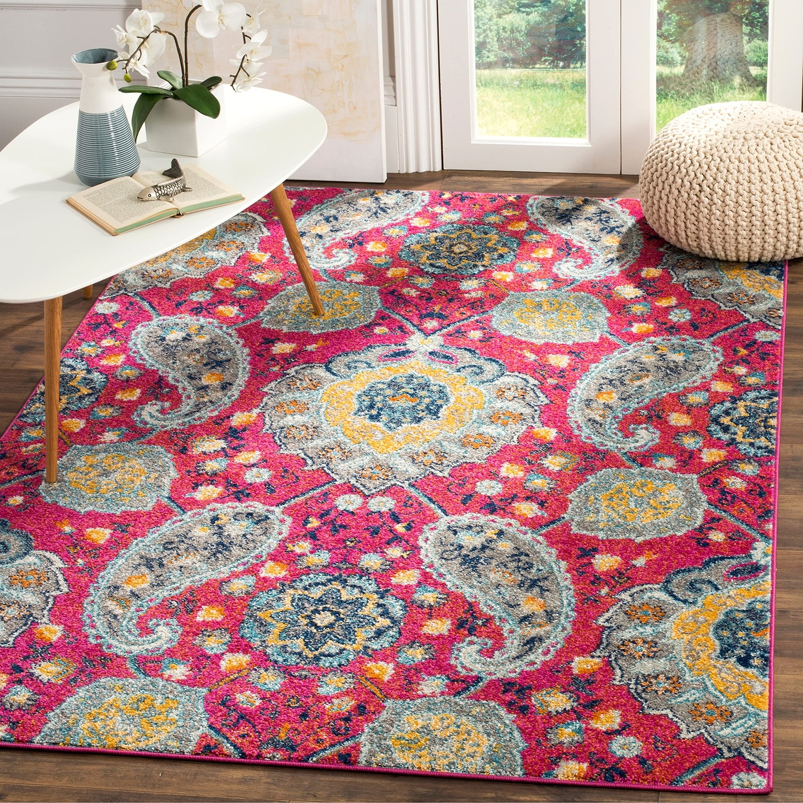 Safavieh Madison Collection Area Rug – 4 Square Fuchsia Gold Boho Chic Glam