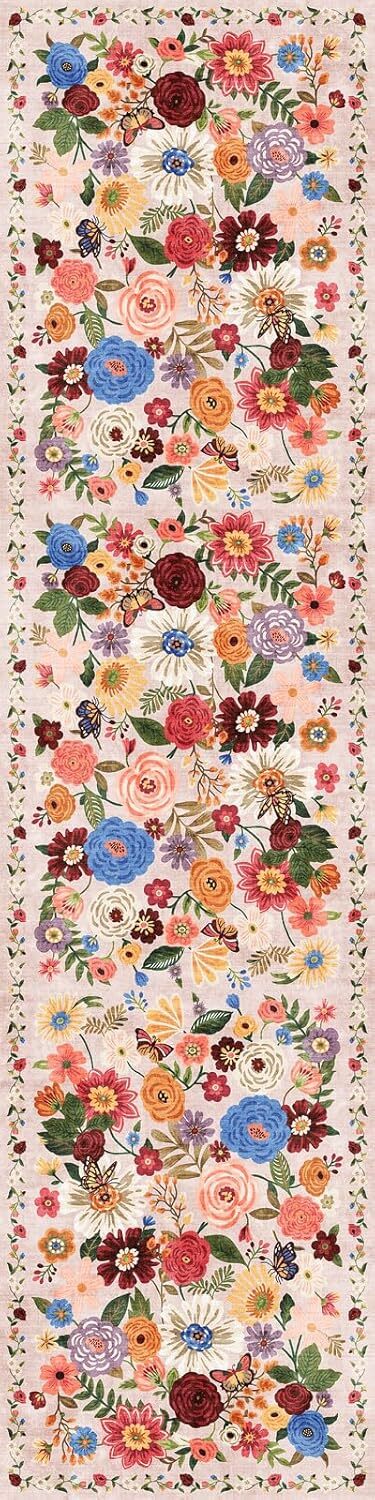 4×6 Washable Boho Floral Area Rug Non Slip Low Pile Green Carpet for Bedroom