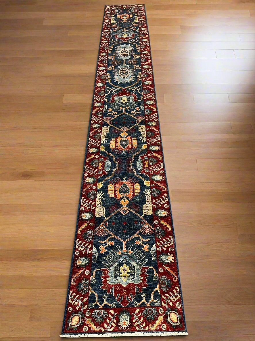 2′ 5″X18 Afghan Bijar Handmade Wool Runner Rug # 14197