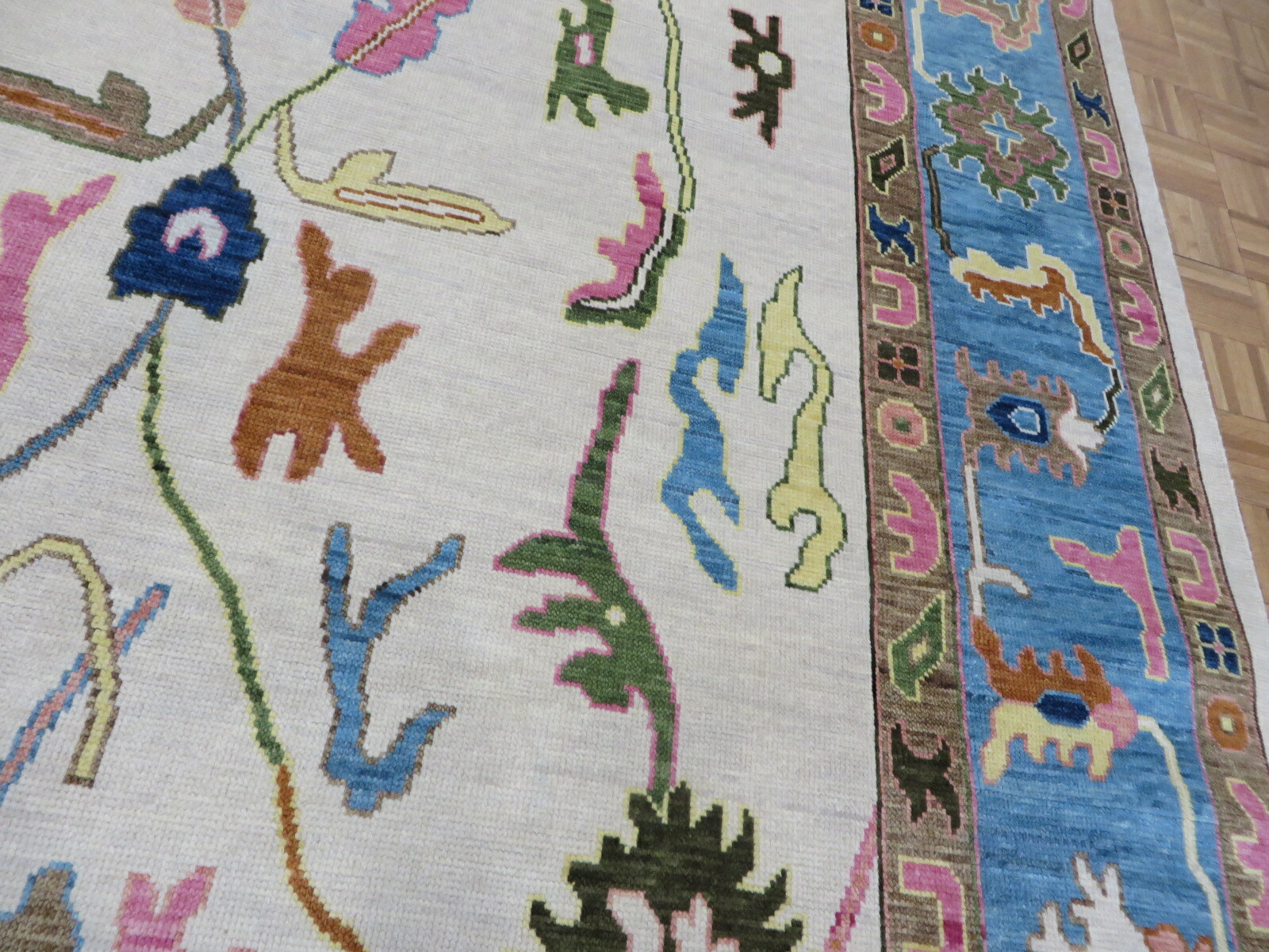 8’11 x 12’2 Hand Knotted Ivory Colorful Turkish Oushak Oriental Rug G11365