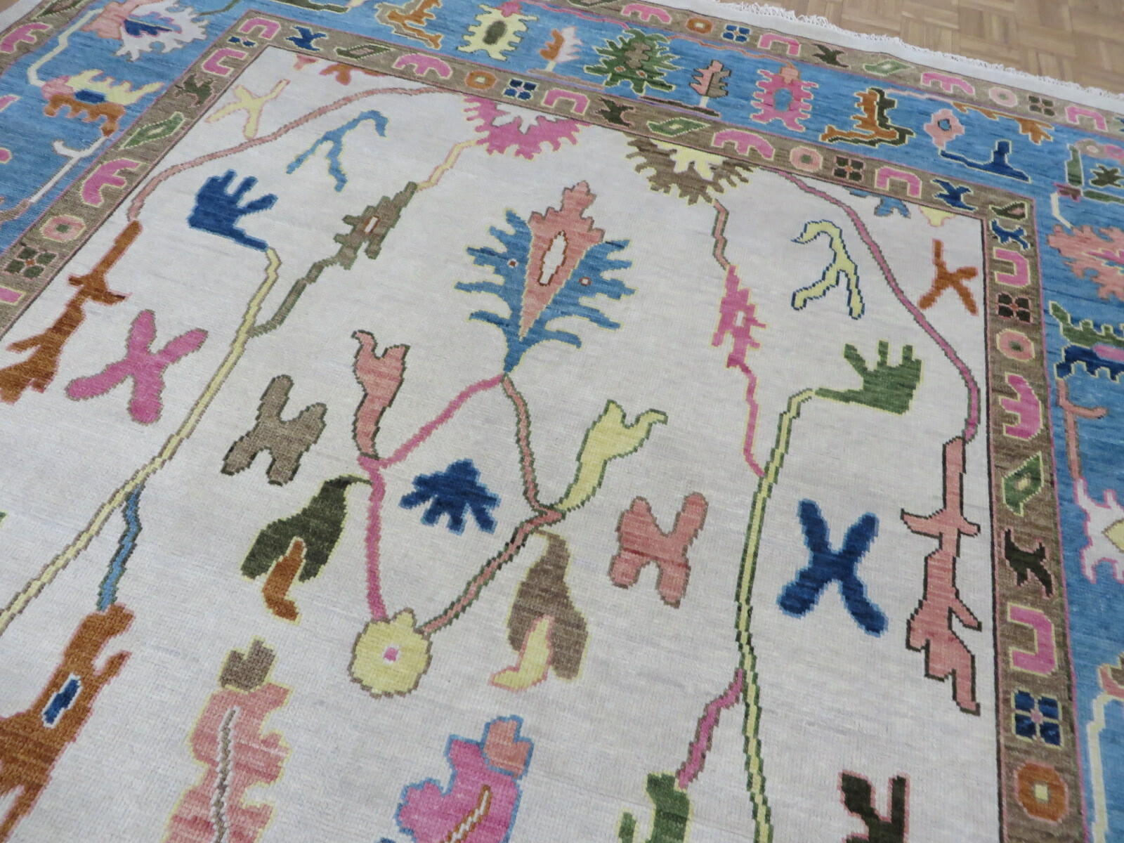 8’11 x 12’2 Hand Knotted Ivory Colorful Turkish Oushak Oriental Rug G11365