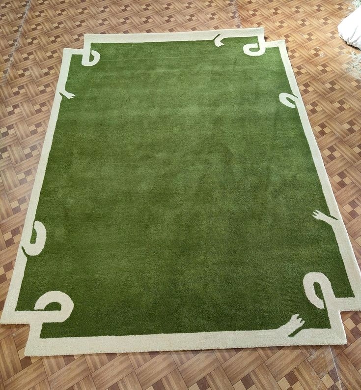 Abstract Green/White Handmade Tufted Rug Fine Blended Wool Carpet 4X6 6X9 Feet
