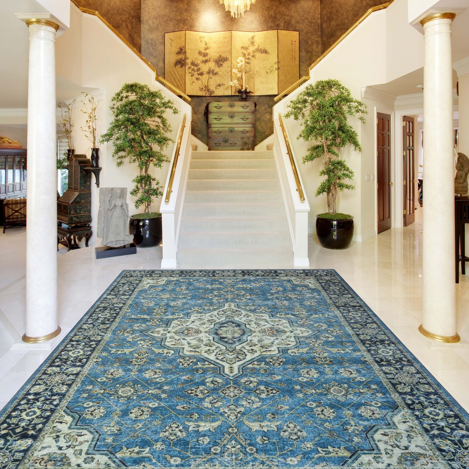 Jay Damask Medallion Geometric Durable Runner ‎Stain Resistant Indoor Area Rug