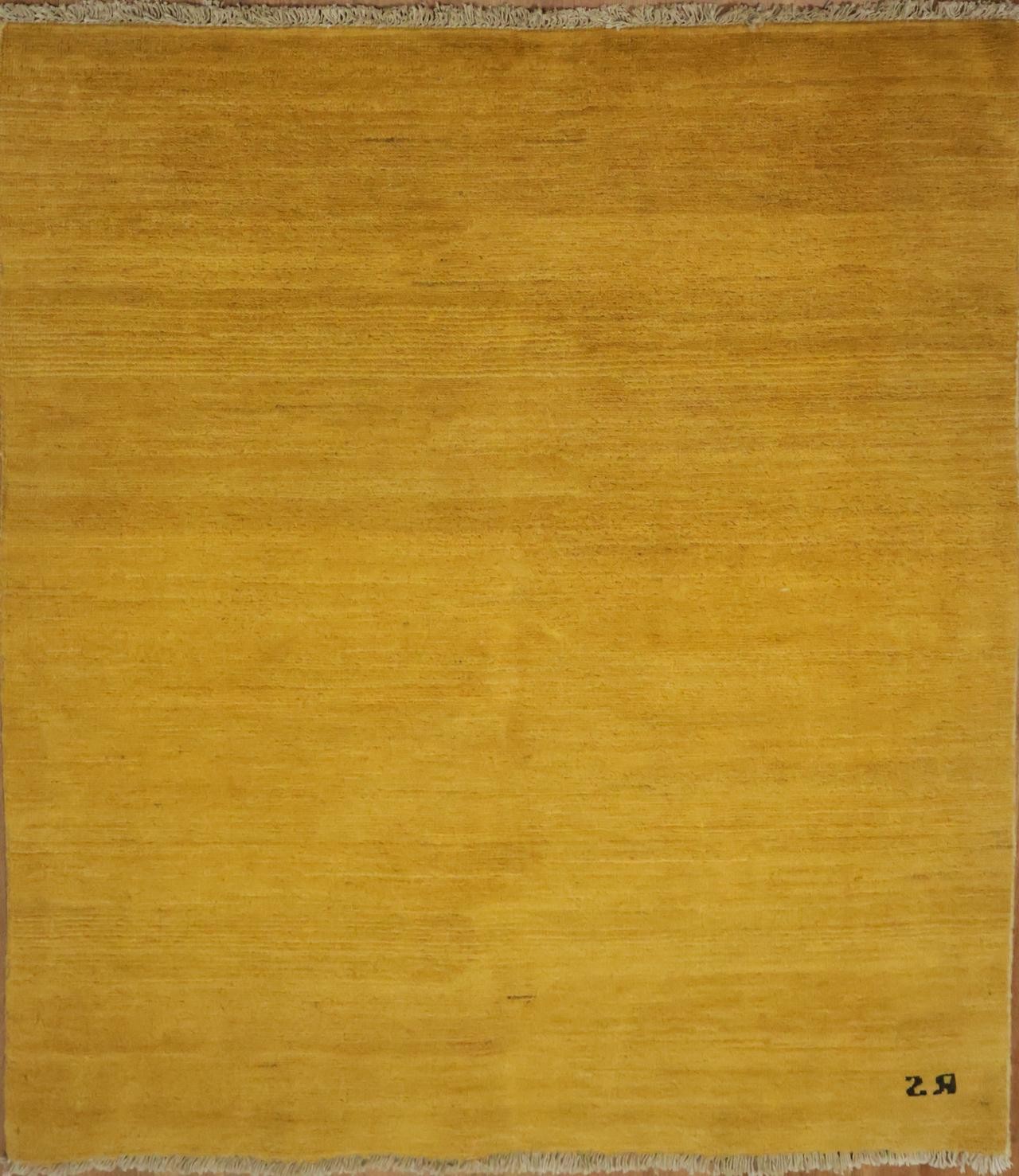 Contemporary Solid Mustard Yellow 4×5 Hand-Knotted Wool Area Rug