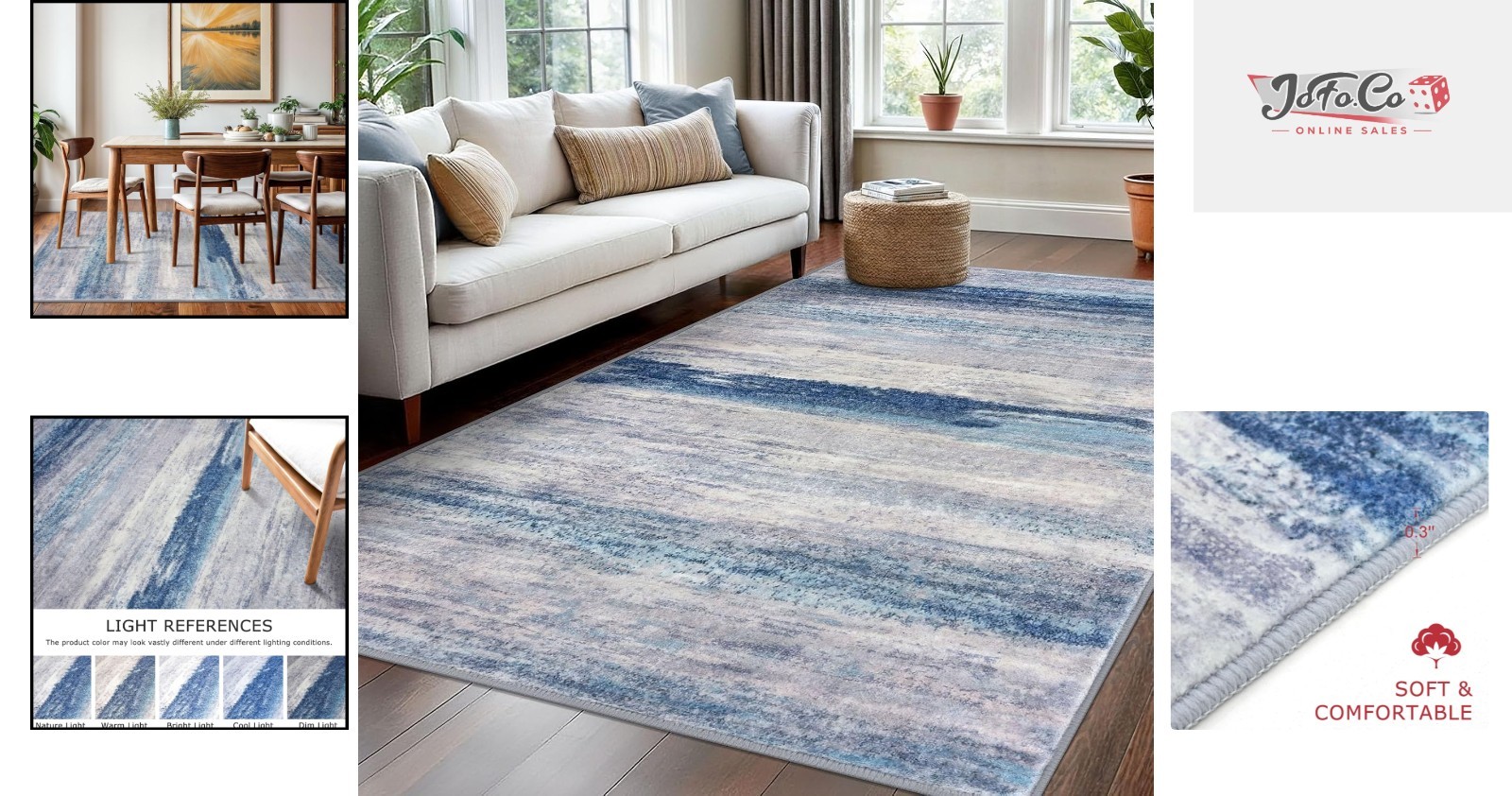 Modern Ombre Area Rug 5×7 – Hypoallergenic, Non-Slip Soft Carpet for Kids’ Rooms