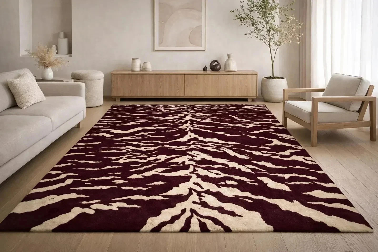 Abstract Tiger Stripe Hand Tufted Rug | Modern Animal Pattern Area Rug & Carpet