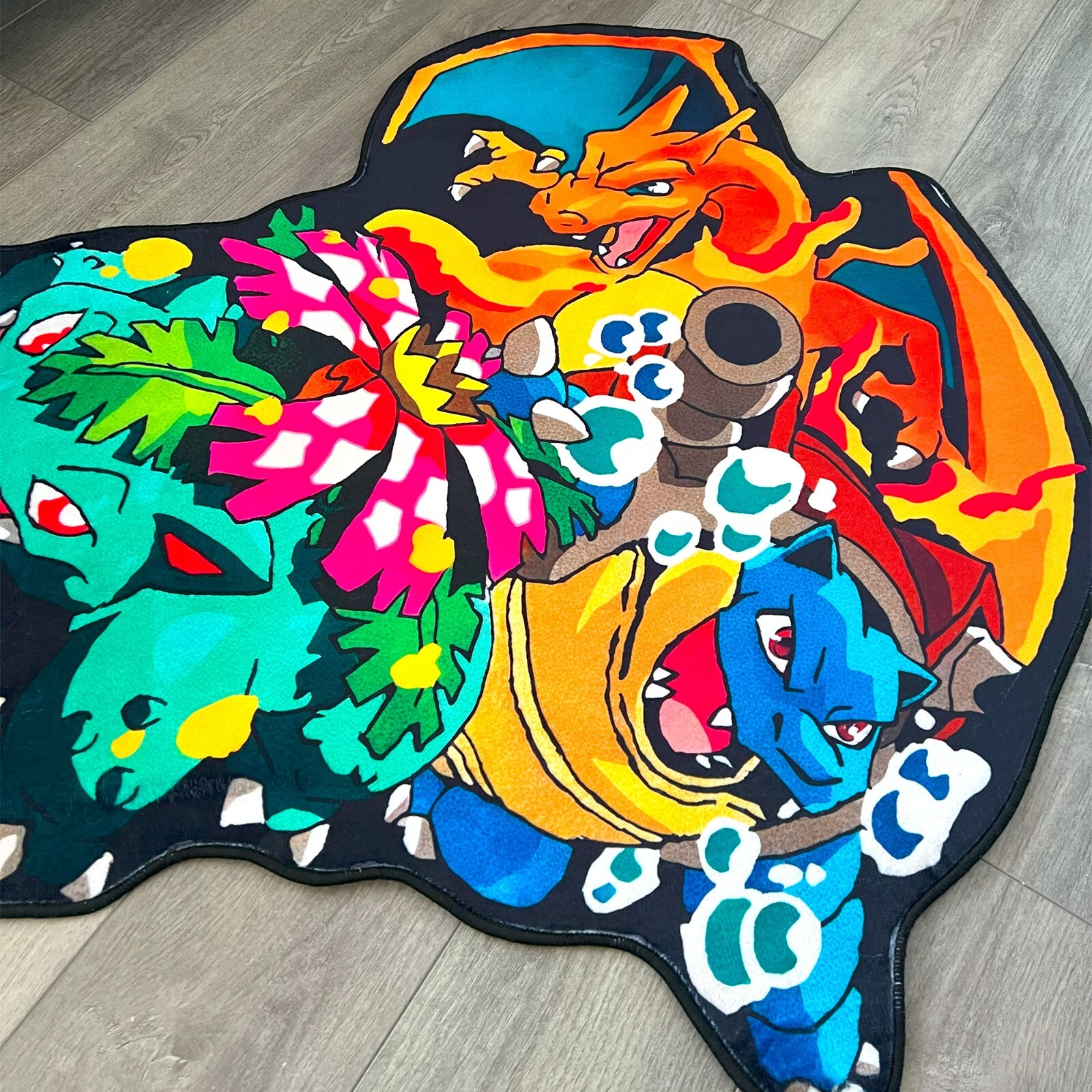 Anime Rug Pokemon Blastoise, Charizard and Bulbasaur Soft Polyester Carpet