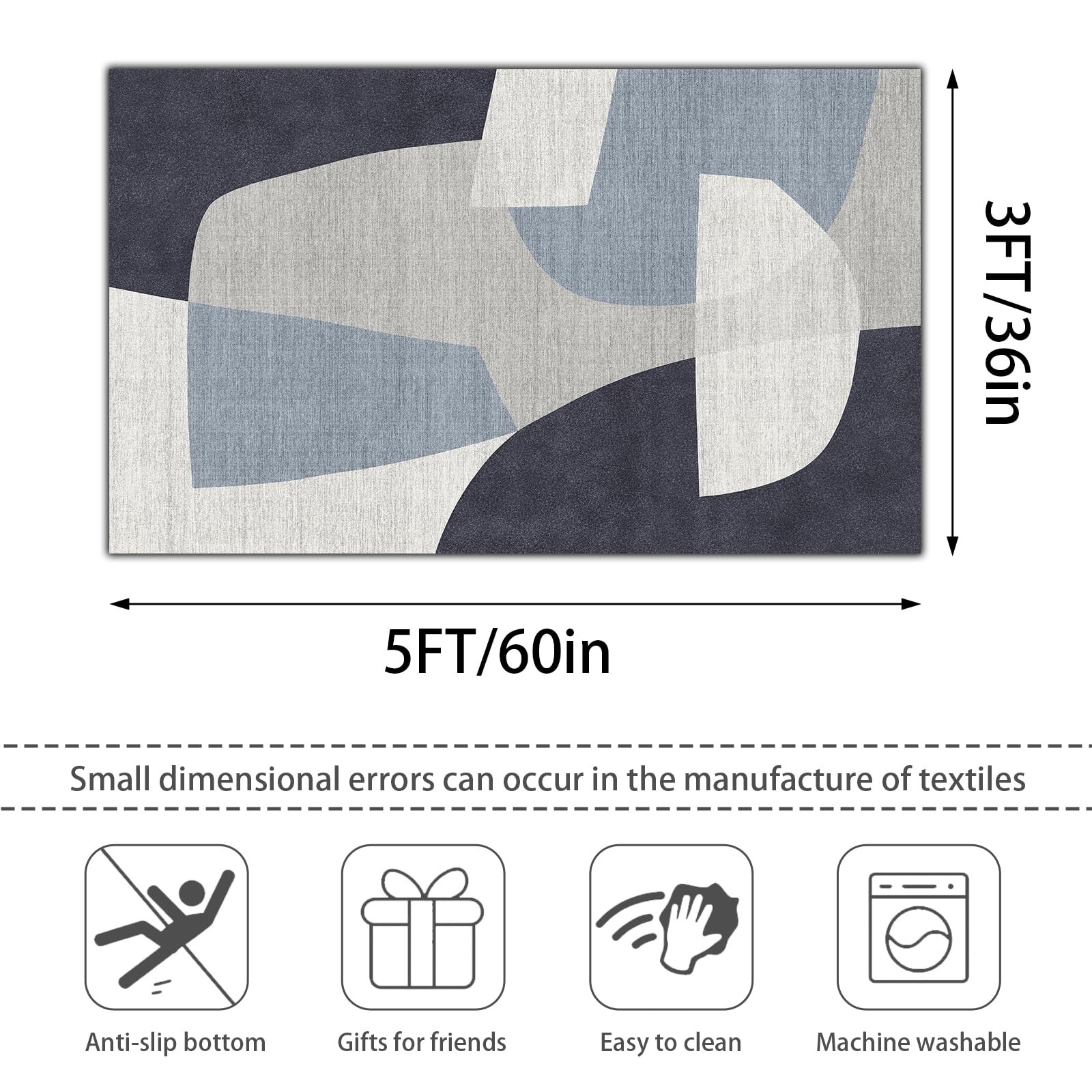 LHGB 3×5 Modern Geometric Area Rug for 3′ x 5′ (Rectangular), Blue/Grey