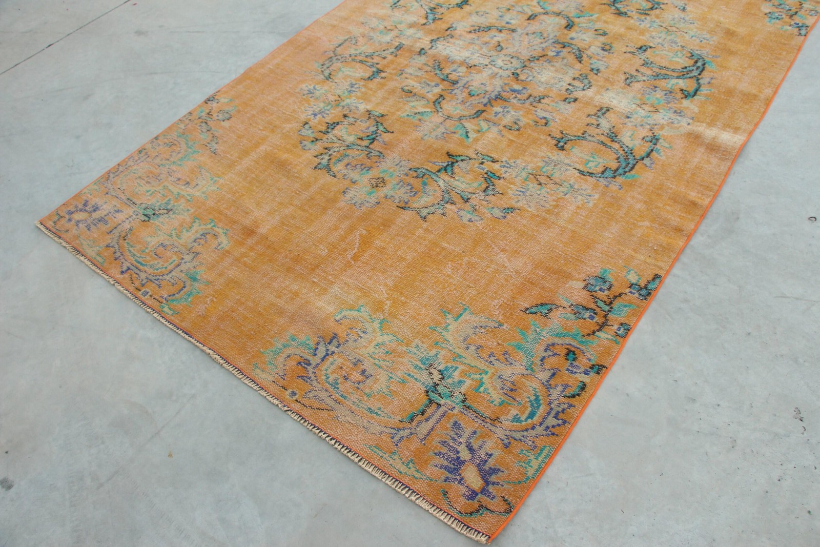 5,3×9,1 ft Turkish Rug, Vintage Large Rug, Orange Blue Oriental Rug