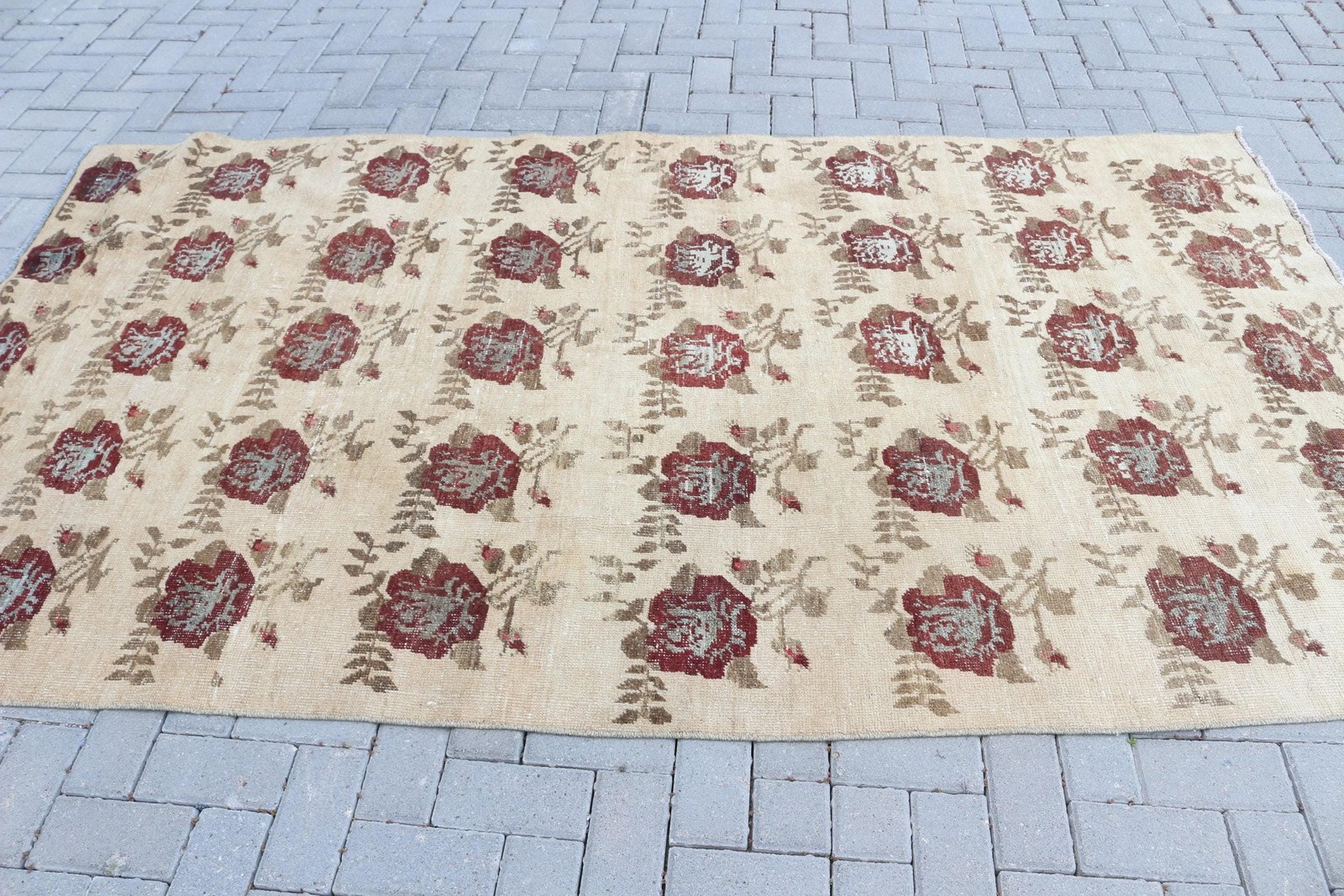 Turkish 5,1×8,9 ft Rug, Large Vintage Rug, Red Beige Moroccan Rug
