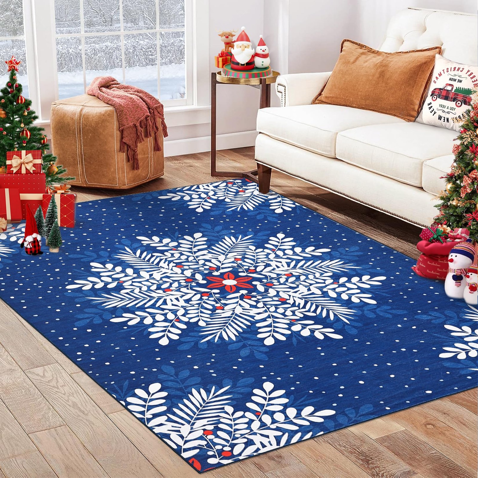 Garveehome Christmas Snowflake Area Rug9X12 Washable Rugs For Living