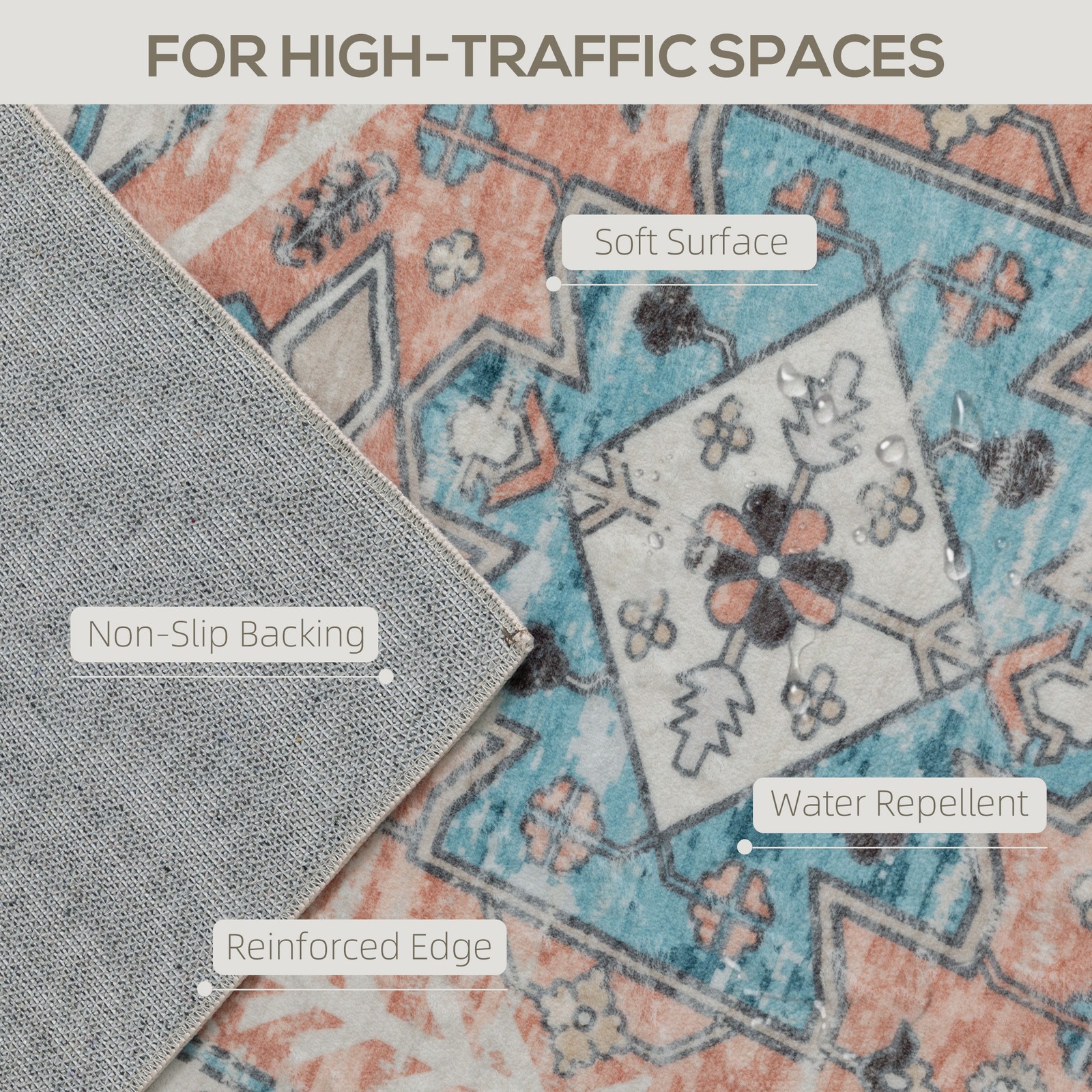 HOMCOM 5×7 Vintage Area Rug, Washable Carpet for Bedroom, Brown Blue,Used