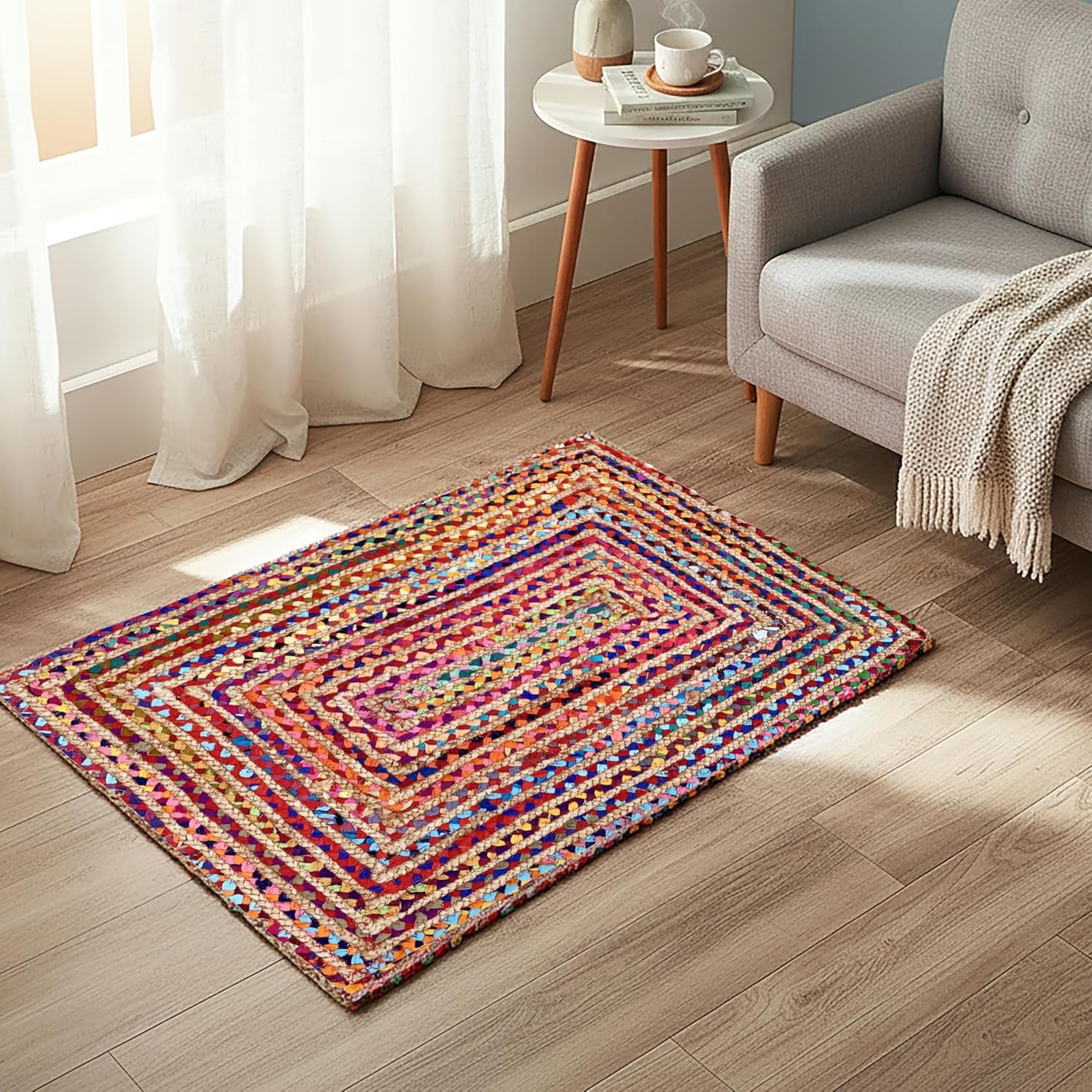 Jute Chindi Braided Rug Boho 24×36 Inch Natural Multi Farmhouse Burlap Small …