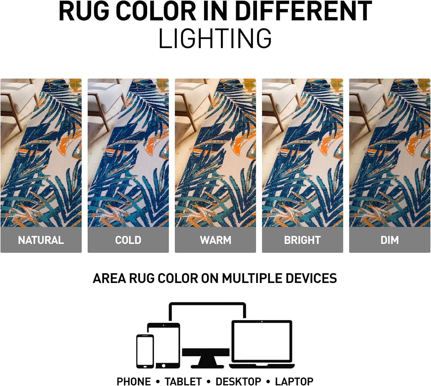 Tropical Floral Leaves Indoor/Outdoor Area Rug Durable Polypropylene
