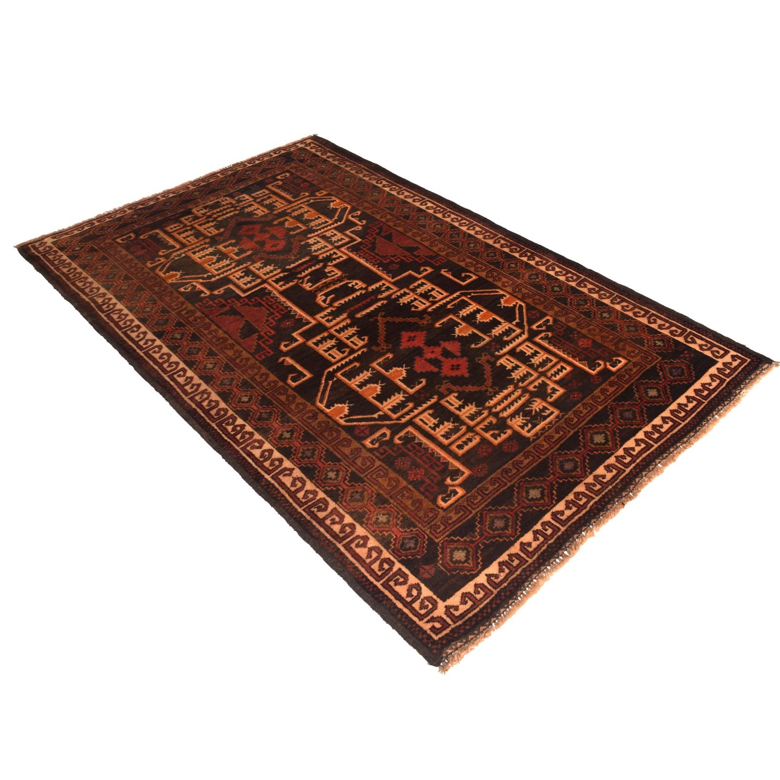 Deep Rust Hand Knotted Oriental Afghan Tribal Woolen Rug Carpet 3’8×6’2ft W35445
