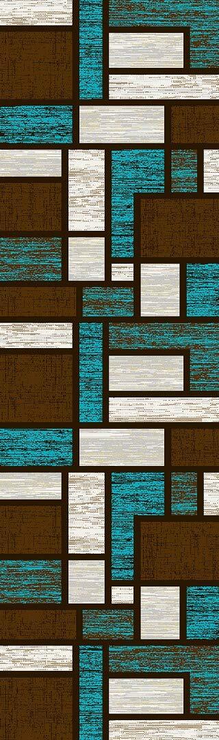Premium Carved Modern Contemporary Abstract Rug 3995 Turquoise Blue Brown 2’2′