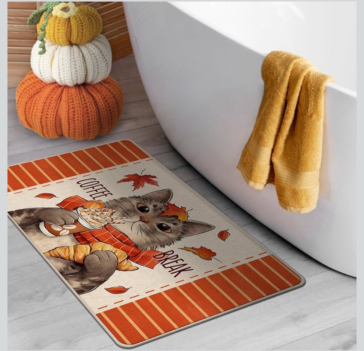 Autumn Leaves Funny Fall Cat Kitchen Mat Non-Slip Carpet Bedroom Floor Area Rugs