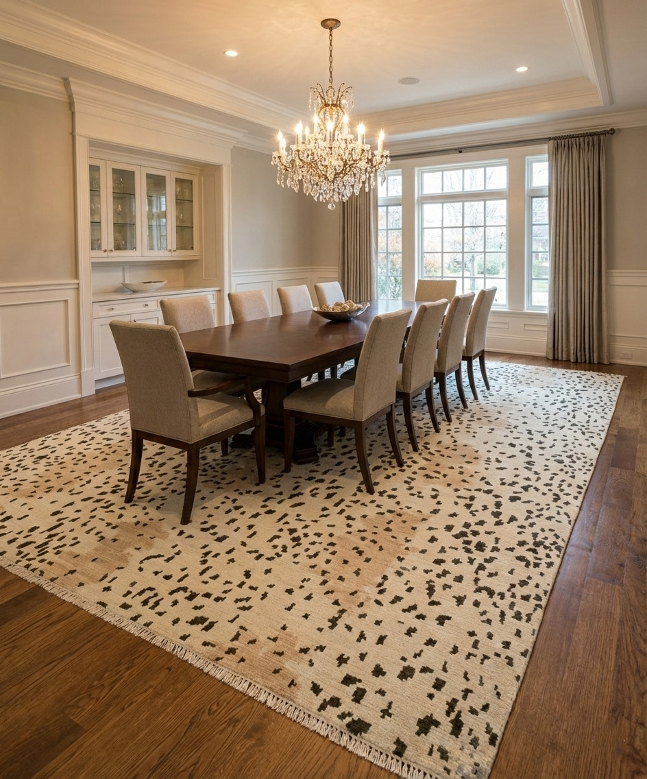 Hand Knotted Wool Rug – Abstract Leopard Print Modern Organic Cream Beige Area