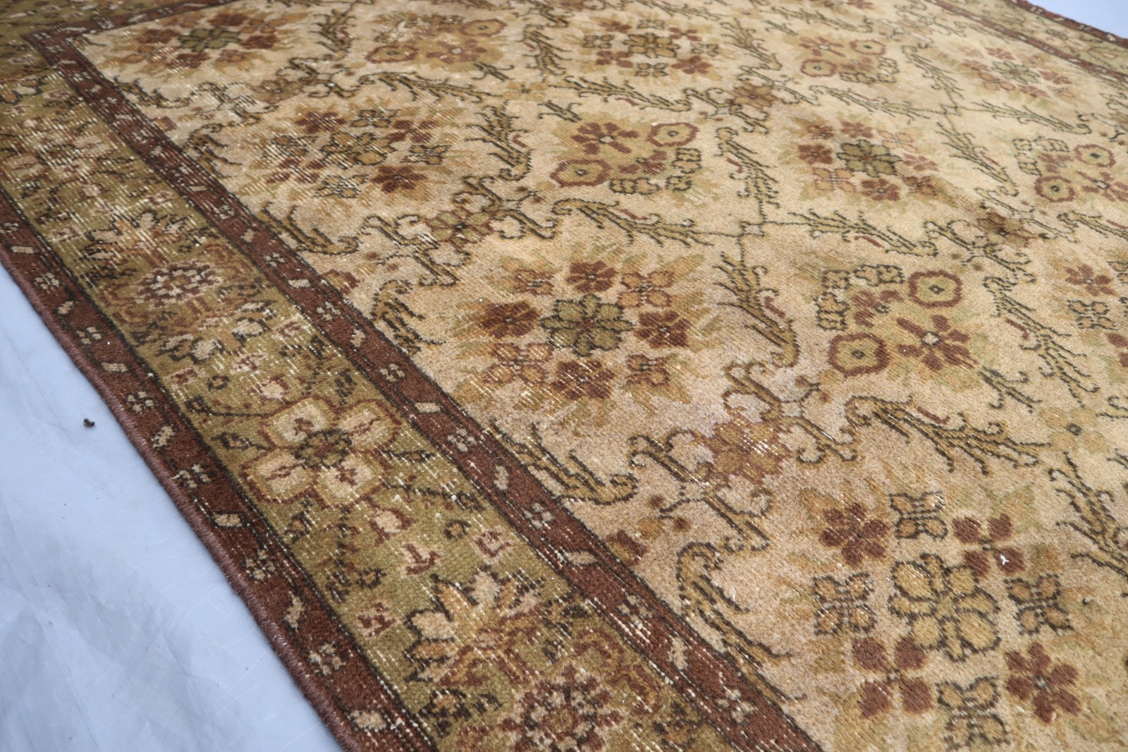 5’6×7’8 ft Oushak Rug, Afghan Handmade Beige Green Rug for Bedroom, Kitchen Rug