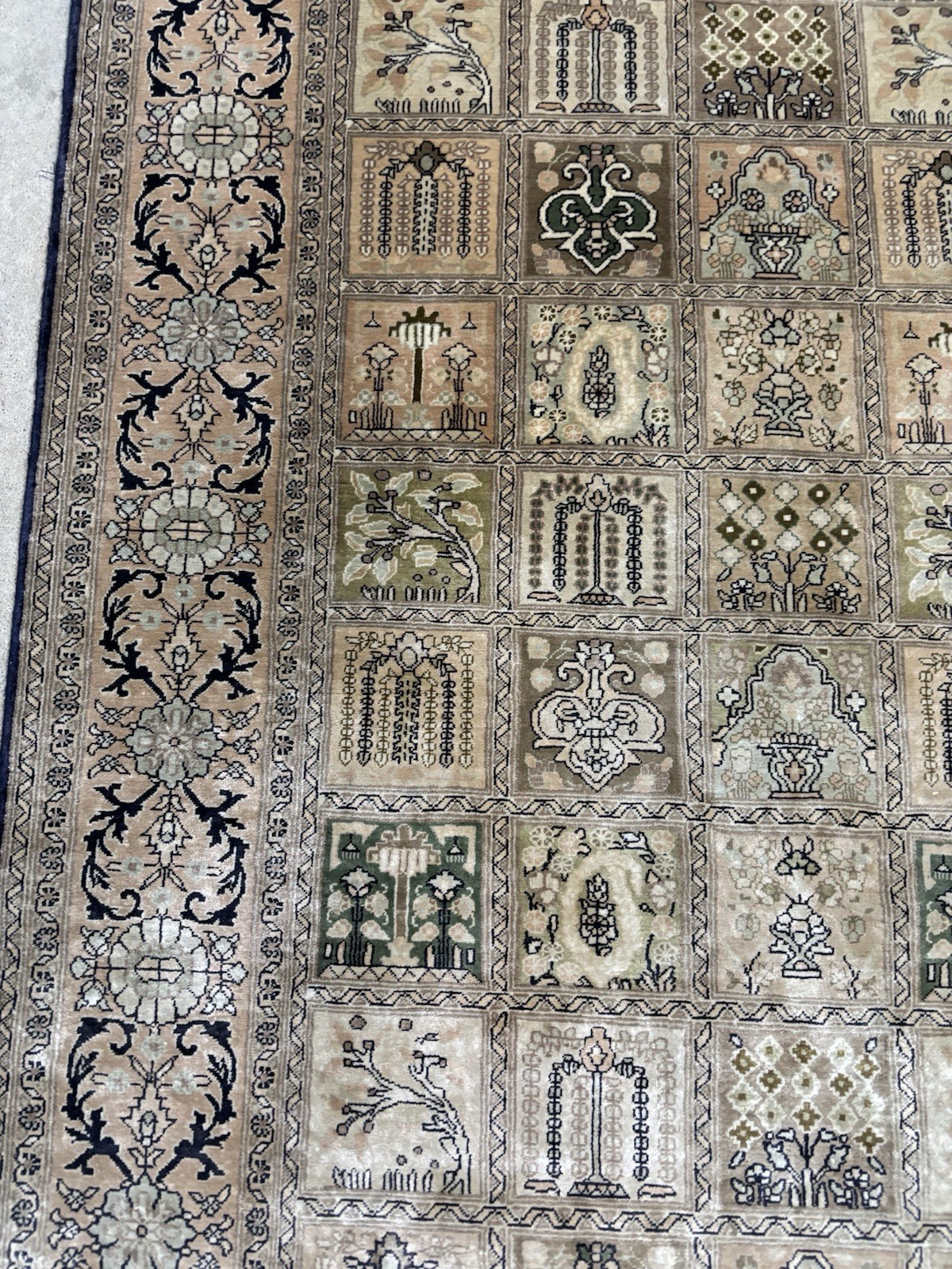 Handmade Signed Fine Pile Weave Silk on Silk Carpet Rug