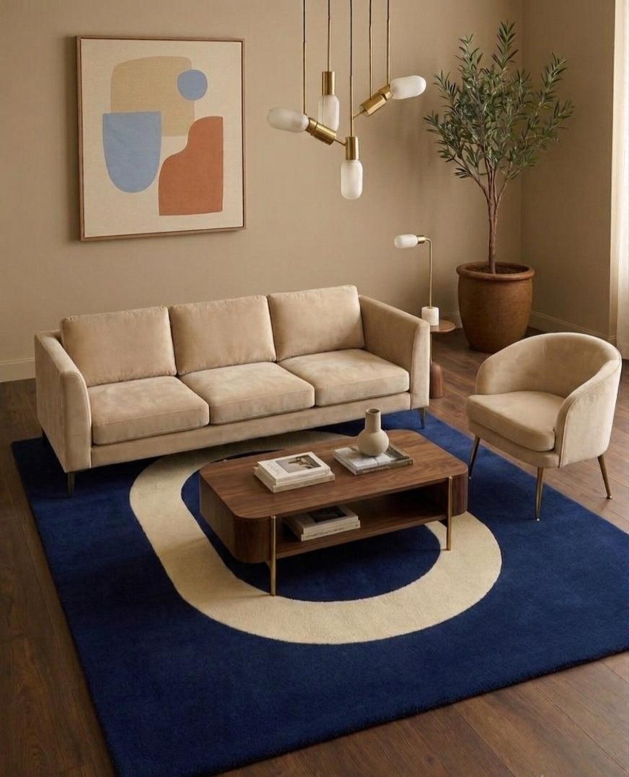 Hand Tufted Blue Abstract Rug, Modern Area Rug, Geometric Living Room Rug