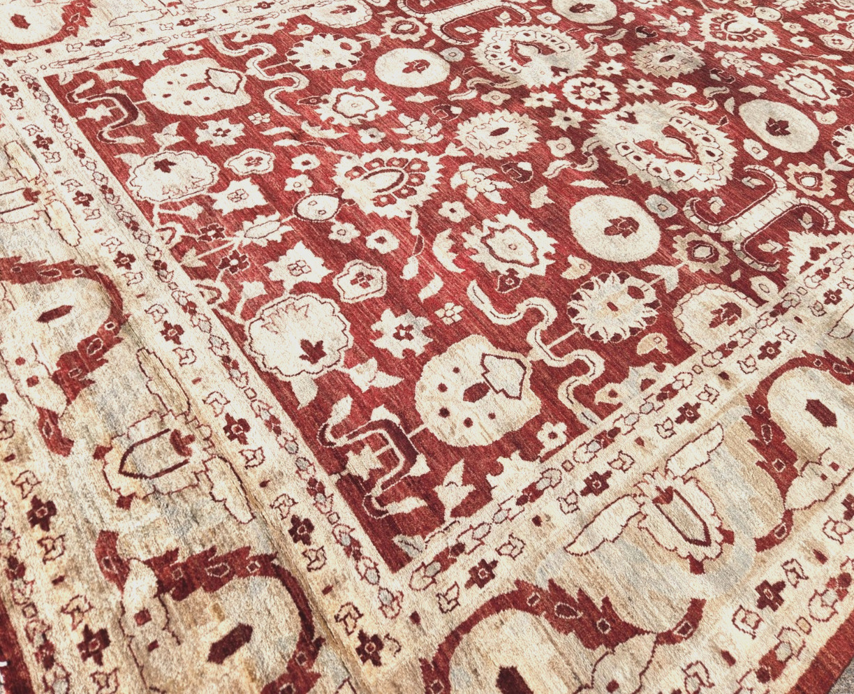 ANTIQUITY HAND-KNOTTED TURKISH OUSHAK TRIBAL-ZIGLAR WOOL MUTED RUG 9′ X 12′