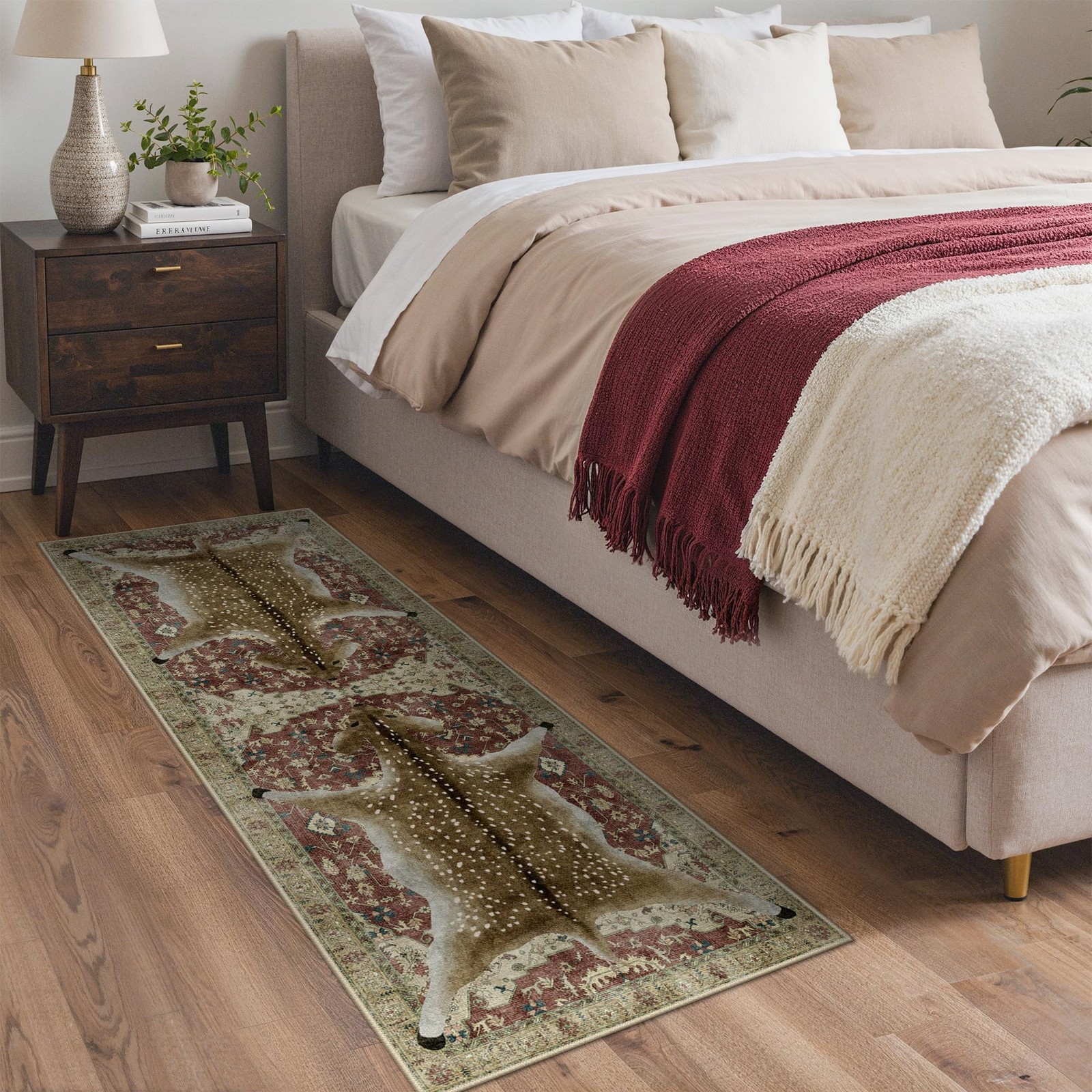 Bavni 2×6 Deer Rug, Machine Washable Soft Animal Print Runner Rug Non Slip Bo…