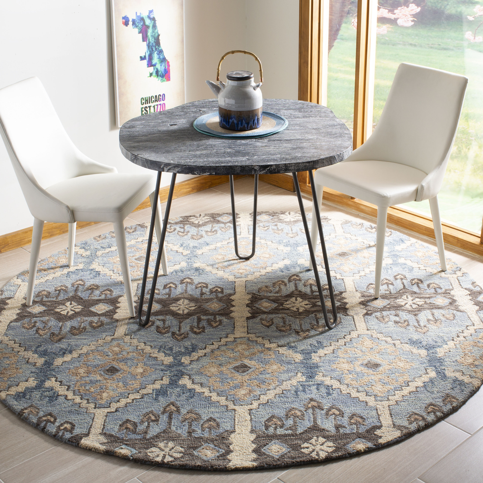 Safavieh Aspen LIGHT BLUE / CREAM 3′ X 3′ Round Area Rug – APN512M-3R