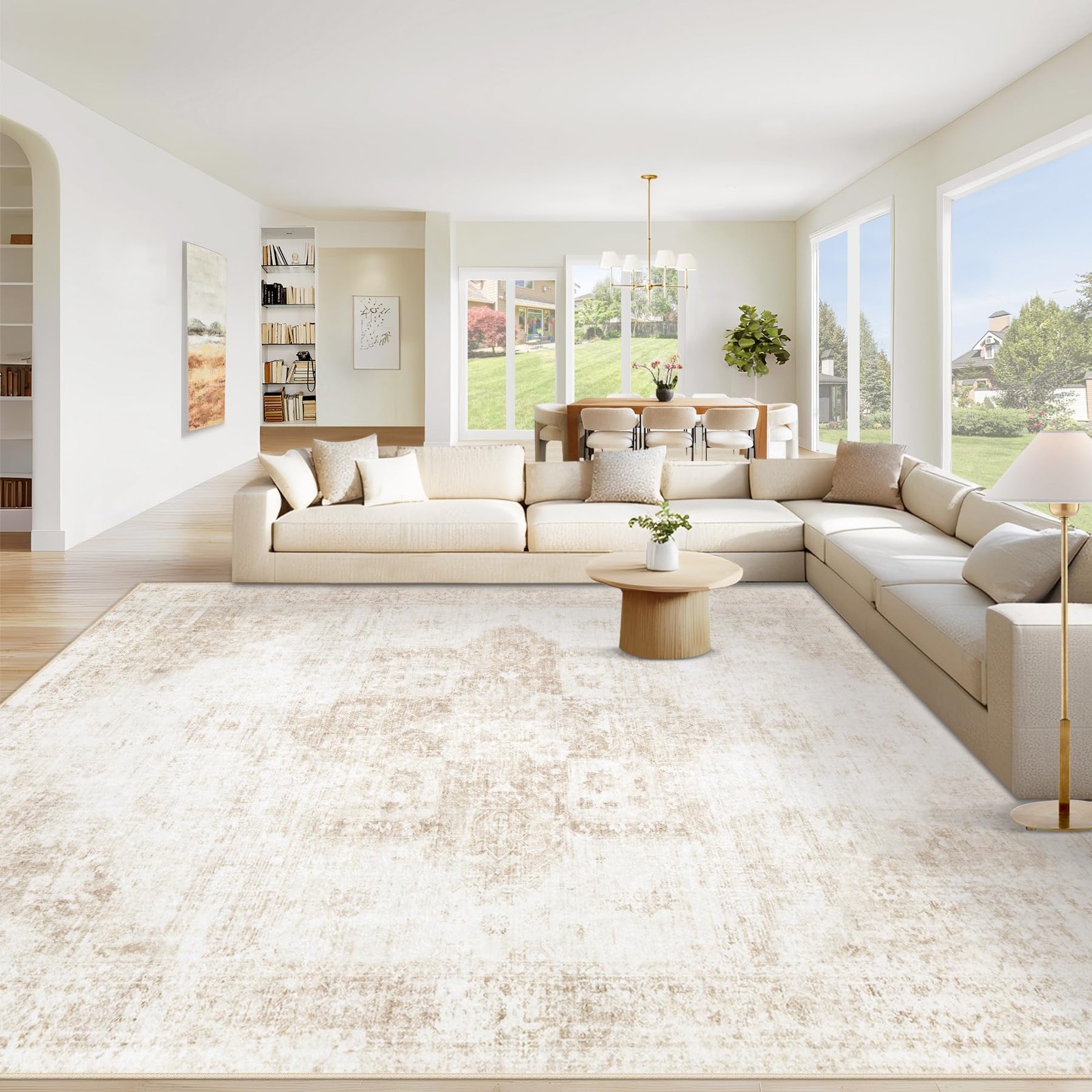 VECARF Area Rug 8×10 Washable Rug, Vintage Boho 8′ x 10′ (Rectangular), Beige